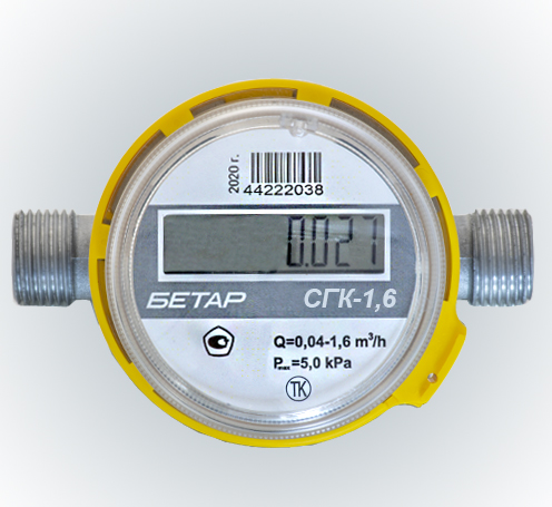 Счетчик газа малогабаритный импульсный с термокорректором и накидной гайкой БЕТАР СГК-1,6 ИВ ТК НГ Установки газорегуляторные